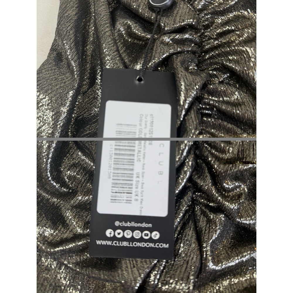 Club L Gold Metallic Halter Back Split Maxi Dress US 4 UK 8 EU 36 NWT - Picture 7 of 11
